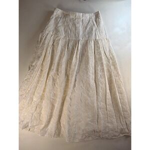 Lele Floral Embroidered Maxi Skirt Womens Medium Cream Excellent Boho Tiered